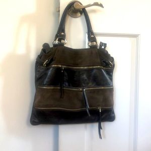 Real leather and suede tote